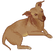 Desenho pixelado de um cachorro caramelo deitado