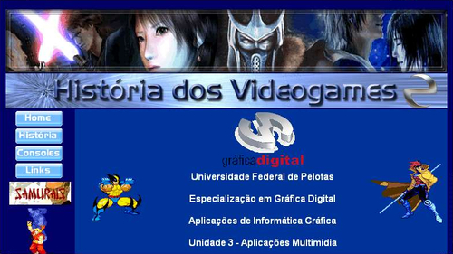 História ds Videogames, gráfica digital. Banner de Final Fantasy, Star Wars, e Street Fighter. Universidade Federal de Pelotas, especialização em gráfica digital, unidade três: aplicações multimidia