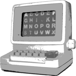 Imagem pixelada em preto e branco de um computador antigo